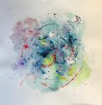 Acrylique bleu, rose, vert&nbsp;tendres