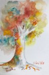 Aquarelle arbre fluide rouge bleu&nbsp;jaune
