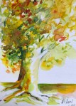 Aquarelle arbre jaune&nbsp;vert