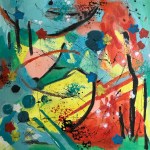 Acrylique orage jaune et turquoise&nbsp;30X30