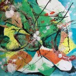 Acrylique vert orange et jaune&nbsp;30×30