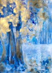 2024 – acrylique lumière et arbres bleu & or 42 x&nbsp;30